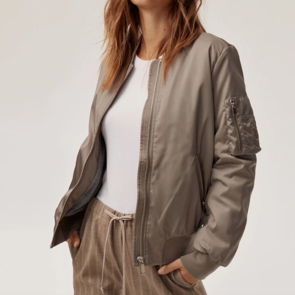 The Group By Babaton Taupe Bomber Jacket